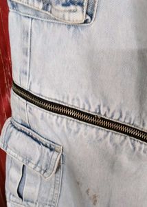 Zip Detail Wide Leg Cargo Jeans