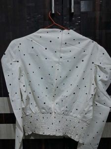 Polka Dot Puffed Sleeve Crop Top (Size-S)