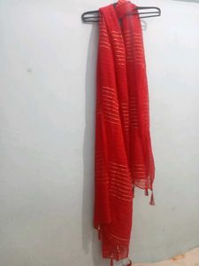 Beautiful Red Dupatta With Golden Laces.