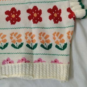 Floral Knit Top with Ruffle Sleeves