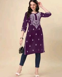Purple Embroidered Kurti Top