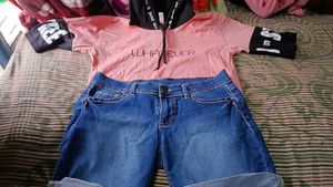 Cute Pink Top & Denim Shorts Set