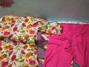 GentlyUsed RaniPinkFloral Print Jute kurti+Bottom