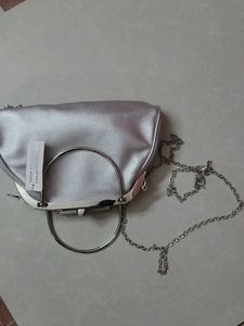 Beautiful Silver Clutch Cum Sling Bag