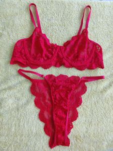 Red See-through Women Bra Set