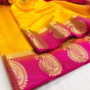 Yellow Saree With Pink Border