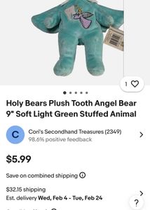 Holy Bears Plush Tooth Angel Bear 9" Soft Light