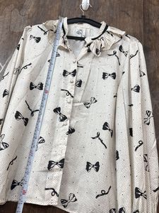Bow Print Ruffle Korean Top