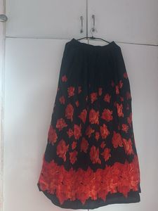 Floral Black Midi Skirt