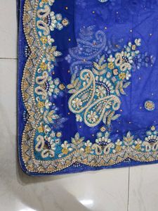 Elegant Blue Saree With Stiched  Blouse