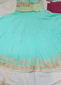Aqua Embroidered Anarkali Suit