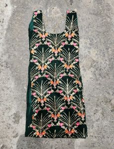 Embroidered Green Velvet Top