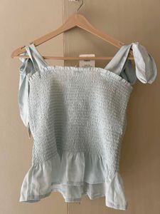 Blue Tie-Strap Smocked Top