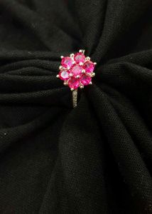 925 Silver Ring Pink Flower
