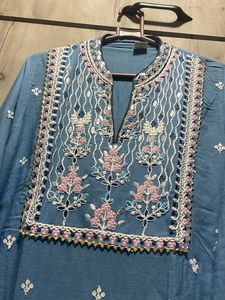Gotta Work Embroidery Blue Kurti For Women