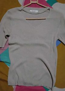Beige Ribbed Top