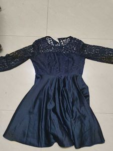 Navy Lace &amp; Satin Midi Dress