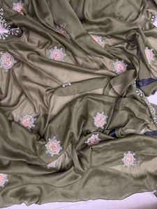 Women Olive Green Heavy Party Wear Saree