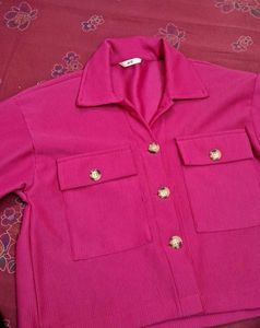 H&M Pink Corduroy Button-Down Top