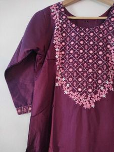 Purple Embroidered Kurta Trouser with Dupatta Set