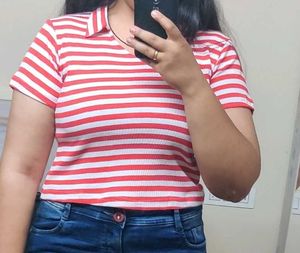 Red And White Crop Top