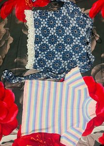 Combo 2 Women Tops - H&M Blue & Pink Cute HighNeck