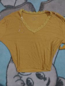 Lace Trim Ribbed Top