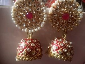 Red &amp; Gold Jhumka Earrings