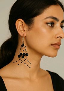 🖤 Elegant Black Statement Earrings/PearlEarning