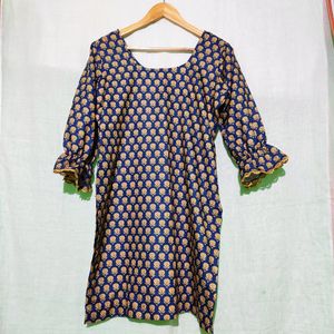 Blue Printed Tailor Made Kurta Set