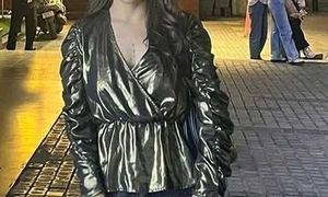 Zara Metallic Gold Ruched Sleeve Detail Blouse