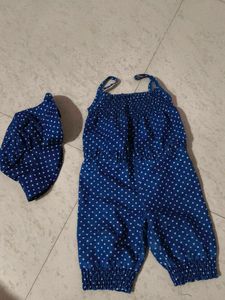 Cute Blue Polka Dot Romper Set