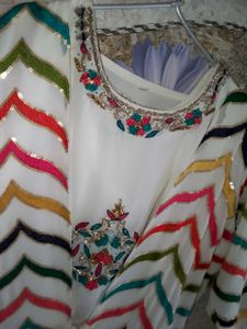 White Embroidered Dress &amp; Pants Set