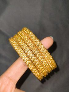 Artificial Gold Stone Wooden Bangles (Set of 4