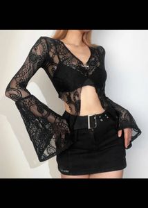 Black Lace Long Sleeve Top From Newme