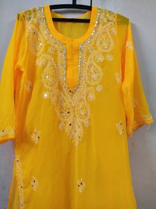 Lakhnawi ,mirror Work,yellow Kurti