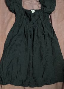 Black Crinkle Babydoll Dress