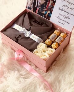 Customize gift hamper box 🖤Matte black finish. Includes_ Shirt, Perfume, Chocolates &amp; Flowers...Can be customize as per your needs...