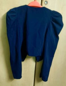 Chic Navy Blue Puff Sleeve Jacket