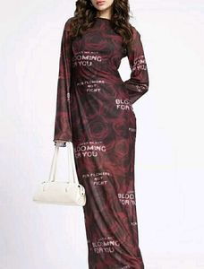 Burgundy Floral Mesh Maxi Dress