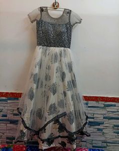 Two-Tone Dress with Sequin Bodice and Floral Skirt