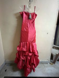 Pintrest Peach Designer Fishcut Silk Gown