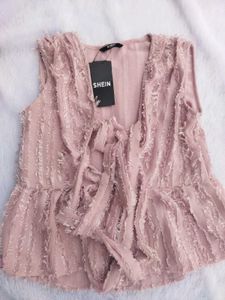 Pink Tie-Neck Peplum Top