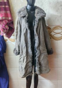 pure  Fur lather Trimmed Coat