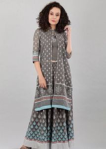 AURELIA GREY CROP TOP SKIRT WITH GILET