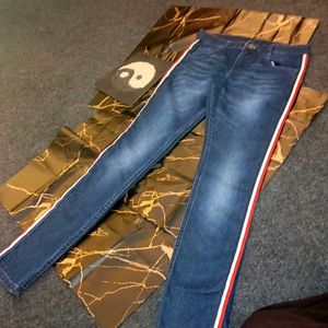 Dark Blue SlimFit Jeans with Red-White Side Strips