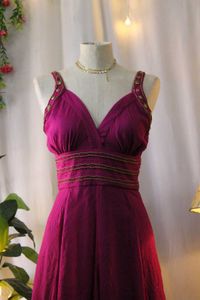 Magenta V-Neck 90s Bollywood Dress