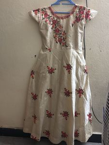 Long Frock Beige Color Festive Wear