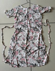 Flora Printed Round  White  Kurti