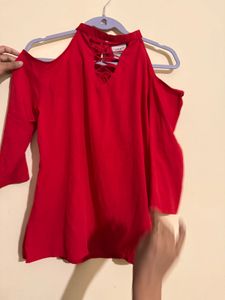 Red Cold Shoulder Top